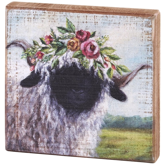 Primitives by Kathy Home Dcor Block Sign - Floral Crown Sheep