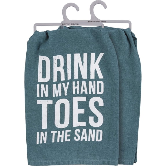 Primitives by Kathy Kitchen Towel, 28"L x 28"W, Drink in My Hand Toes in The Sand