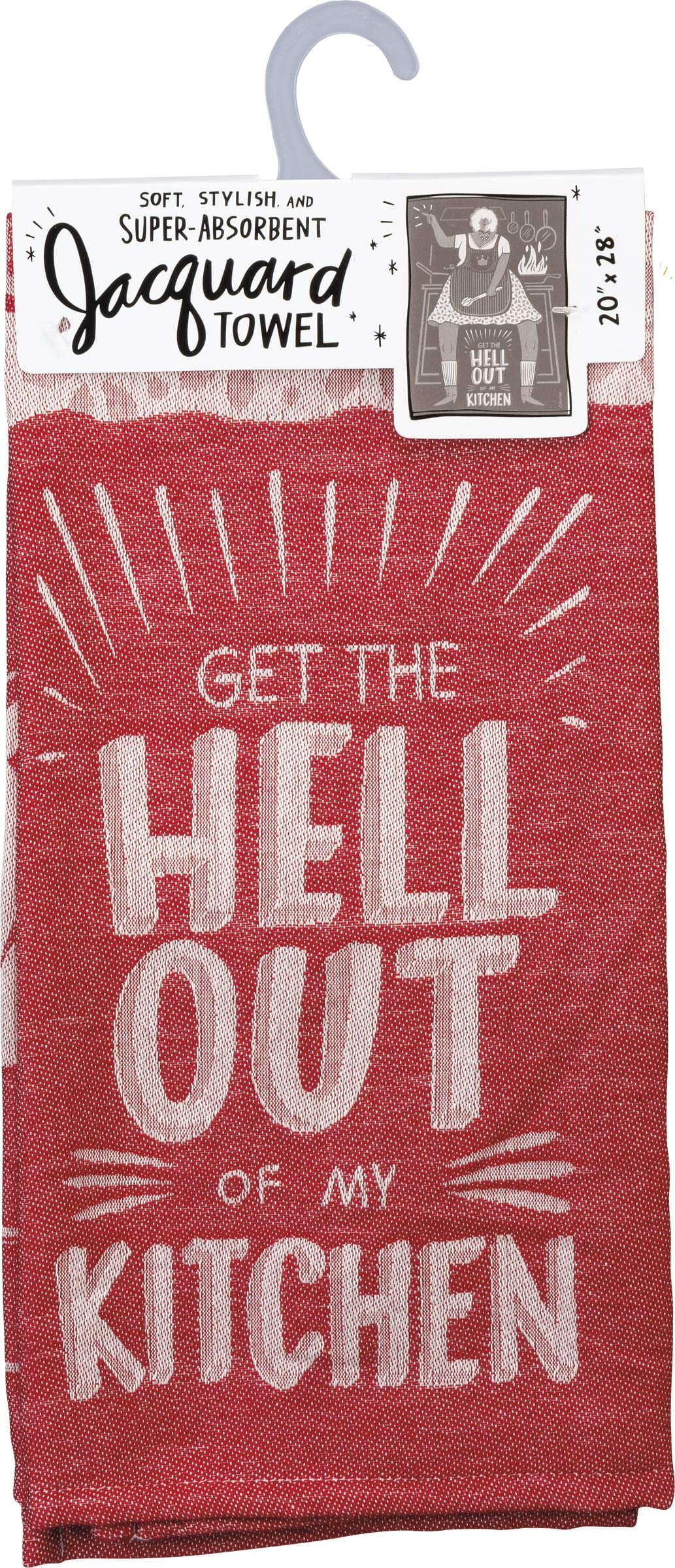 Red Cotton Jacquard Kitchen Towel with Humorous Message