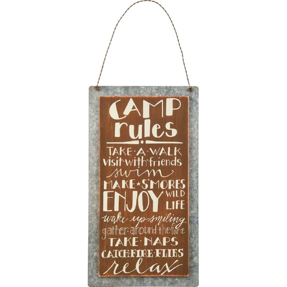 Primitives by Kathy Lake & Cabin Sign, 5.25 x 9.5-Inch, Camp Rules