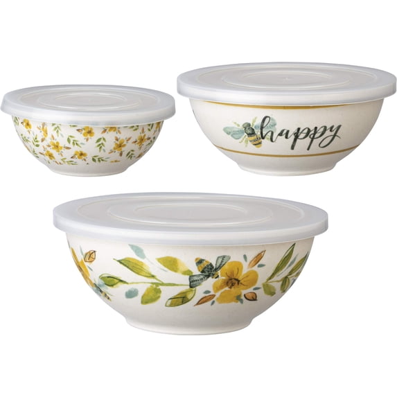 Primitives by Kathy Melamine Serving Bowls & Lids, Set of 3, Bees
