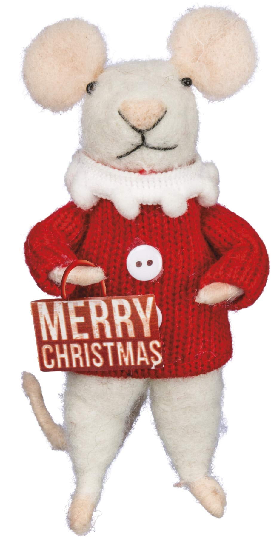 Festive Felt Mouse with Red Knit Sweater and Merry Christmas Sign