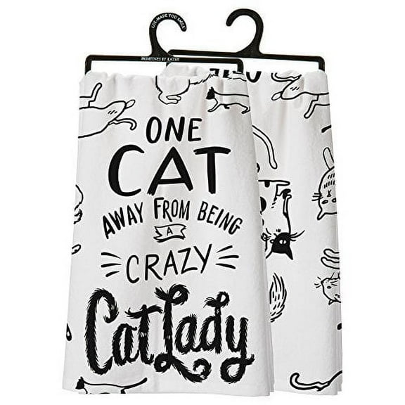 Primitives by Kathy One Cat Away From Being A Crazy Cat Lady Kitchen Towel