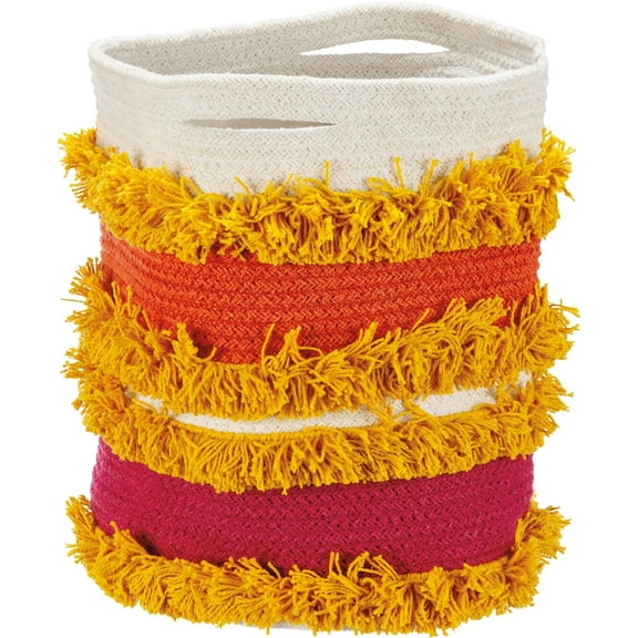 Primitives by Kathy Orange and Pink Stripes Decorative Bin 9 x 9 x 11 inches