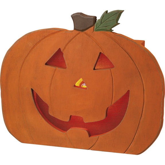 Primitives by Kathy PBK Halloween Decor - Lighted Wood Jack O Lantern Orange Pumpkin