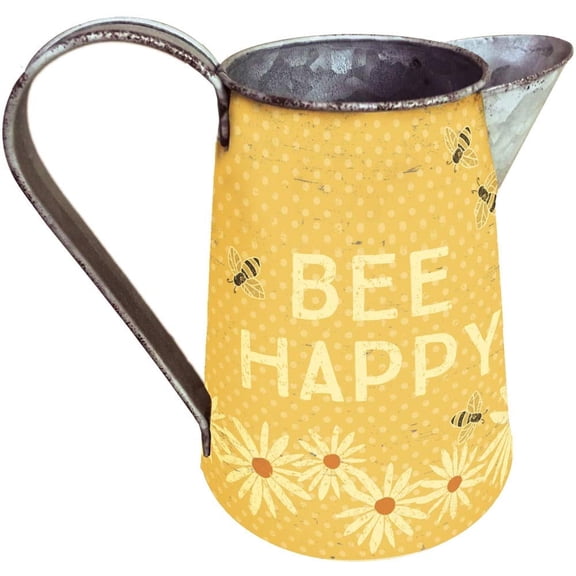 Primitives by Kathy Rustic Tin Pitcher, Small, Bee Happy