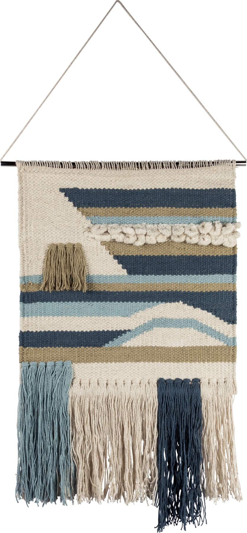 Handmade Cotton Bohemian Coastal Wall Tapestry with Fringe, 22" x 14"
