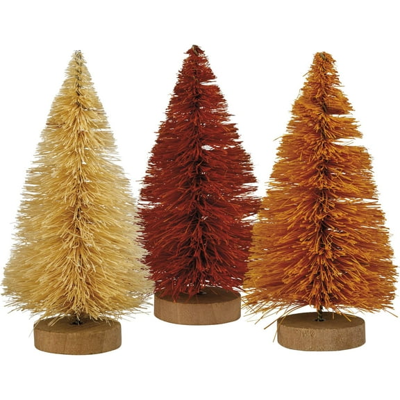 Primitives by Kathy Set 3 Autumn Small Bottle Brush Trees - Fall Colors - 3.5 Inches Tall