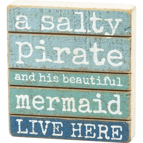 Primitives by Kathy Slat Block Sign - Salty Pirate, 4x4.5 inches, Mint, Teal