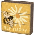 thumbnail image 1 of Primitives by Kathy Slat Box Sign - Bee Happy Size: 6" Square with String Art Bee!, 1 of 2
