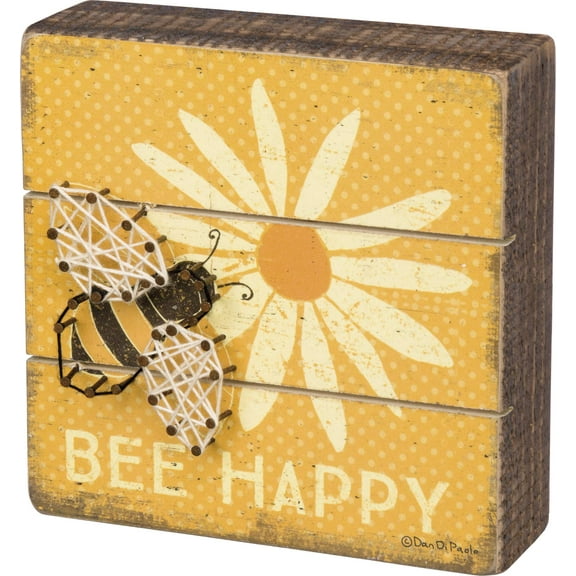 Primitives by Kathy Slat Box Sign - Bee Happy Size: 6" Square with String Art Bee!