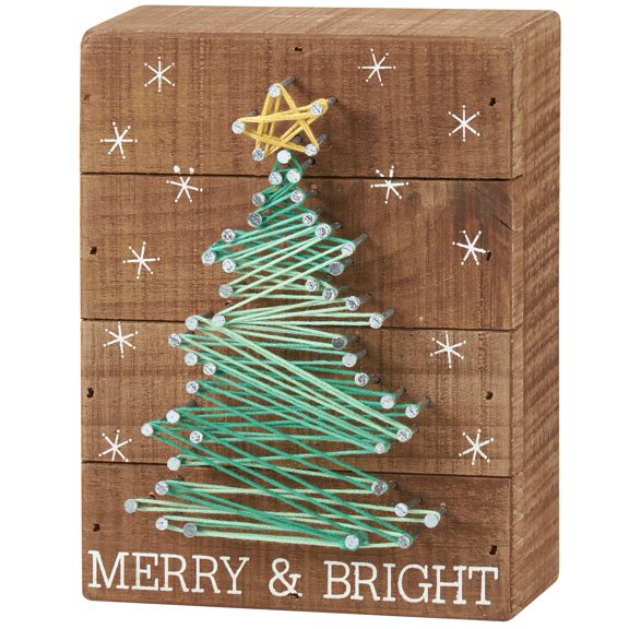 Primitives by Kathy Slat String Art Box Sign, Merry & Bright