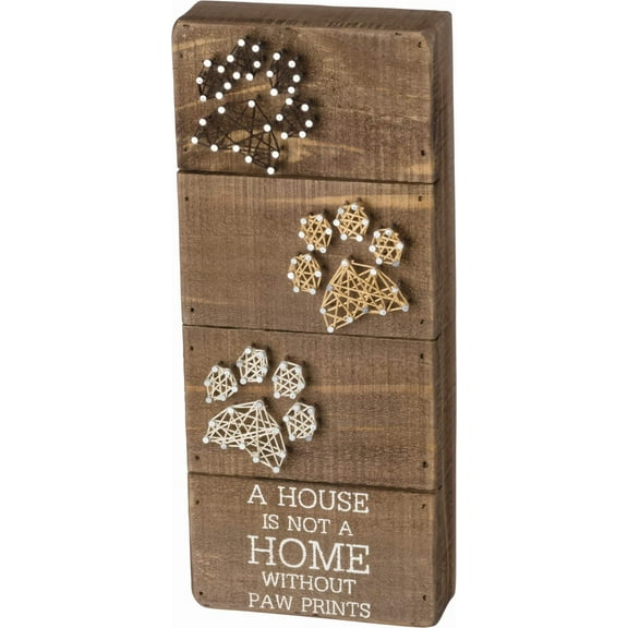 Primitives by Kathy String Art Box Sign, 5" x 12", A House is Not a Home Without Paw Prints