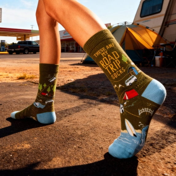 Primitives by Kathy These Are My Road Trip Socks in Travel-Inspired Design, Green, One Size