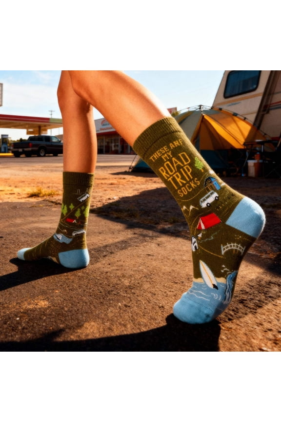 Primitives by Kathy These Are My Road Trip Socks in Travel-Inspired Design, Green, One Size