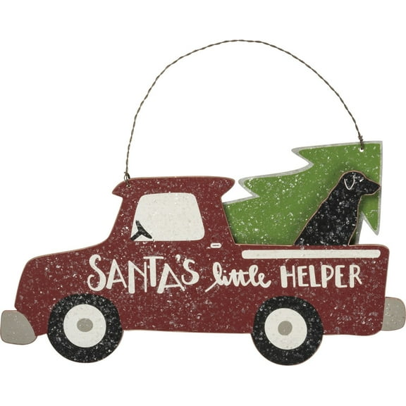 Primitives by Kathy Truck With Dog Santas Little Helper Hang Up Home Decor