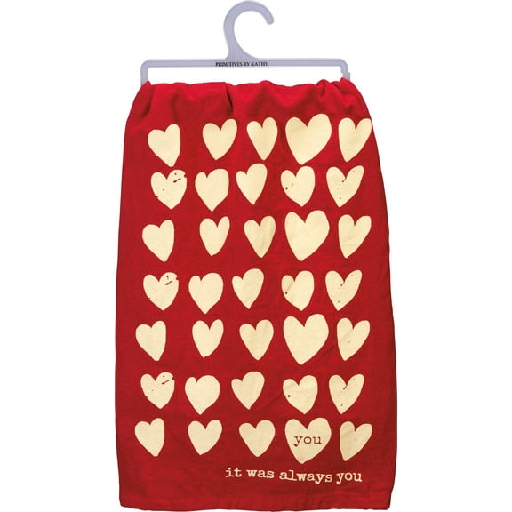 Primitives by Kathy Valentine's Day Heart Dish Towel - It was Always You - Red