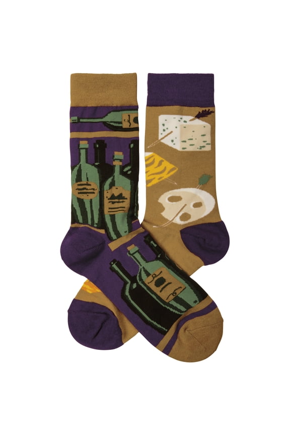 Wine and Cheese Mismatched Unisex Crew Socks
