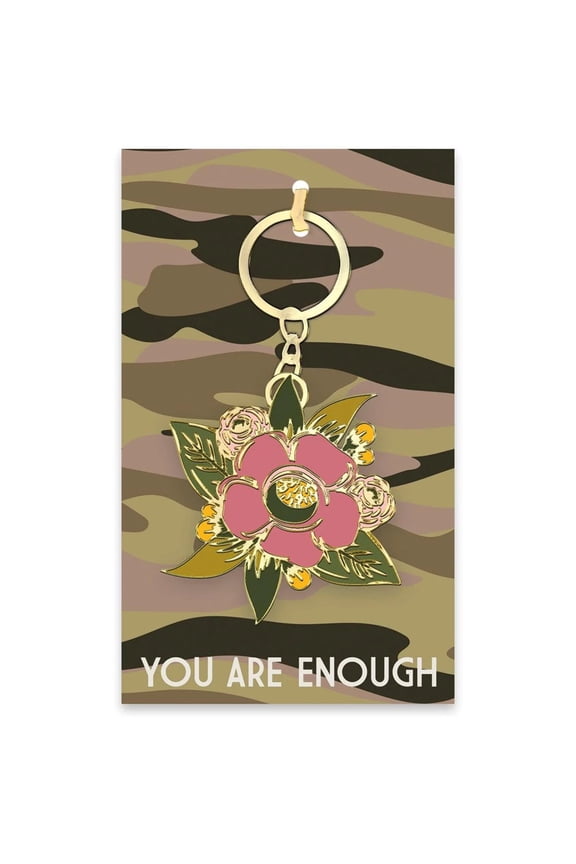 Primitives by Kathy You Are Enough Enamel Keychain | Camo and Floral Design