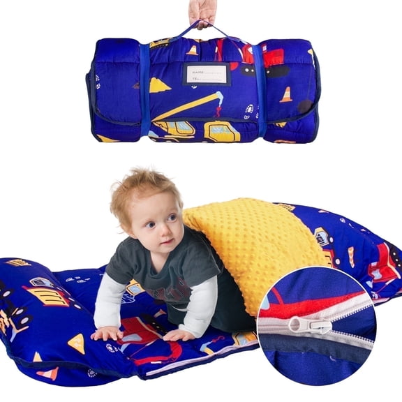 Primlect Nap Mat, 55" x 22" x 3" Sleeping Bag with Zipper, Removable Pillow and Blanket, for Daycare