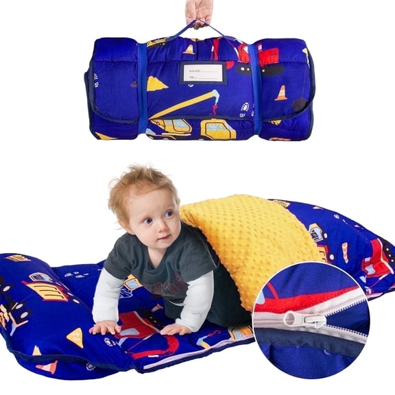 Primlect Nap Mat, 55" x 22" x 3" Sleeping Bag with Zipper, Removable Pillow and Blanket, for Daycare