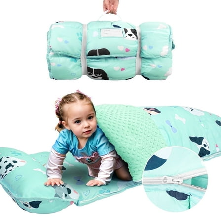 Primlect Nap Mat, 55" x 22" x 3" Sleeping Bag with Zipper, Removable Pillow and Blanket, for Daycare