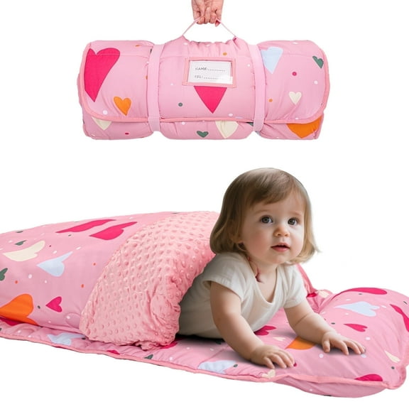 Primlect Toddler Nap Mat, 55" x 22", Lightweight Sleeping Bag with Removable Pillow, for Summer, Pink