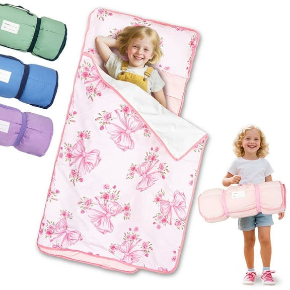 Primlect Toddler Nap Mat, 51" x 22", Lightweight Sleeping Bag with Removable Pillow, for Warm Sleepers, Blue