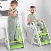 Primlect Potty Training Toilet Seat, 2 in 1 with Ladder, Adjustable Height ,for Ages 1-7, Light Green