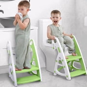 Primlect Potty Training Toilet Seat, 2 in 1 with Ladder, Adjustable Height ,for Ages 1-3, Light Green