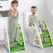 Primlect Potty Training Toilet Seat, 2 in 1 with Ladder, Adjustable Height ,for Ages 1-7, Green