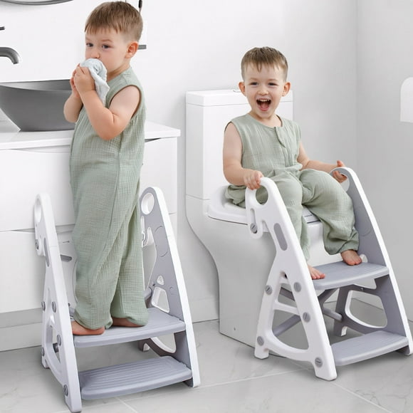 Primlect Potty Training Toilet Seat, 2 in 1 with Ladder, Adjustable Height ,for Ages 1-7, Gray
