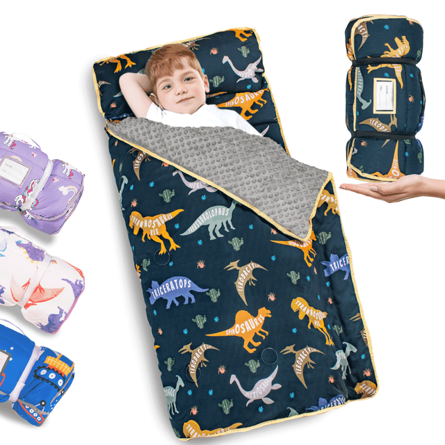 Primlect Nap Mat, 45" x 22" , Ultra Soft Rolled Sleeping Bags with Removable Pillow, for Daycare