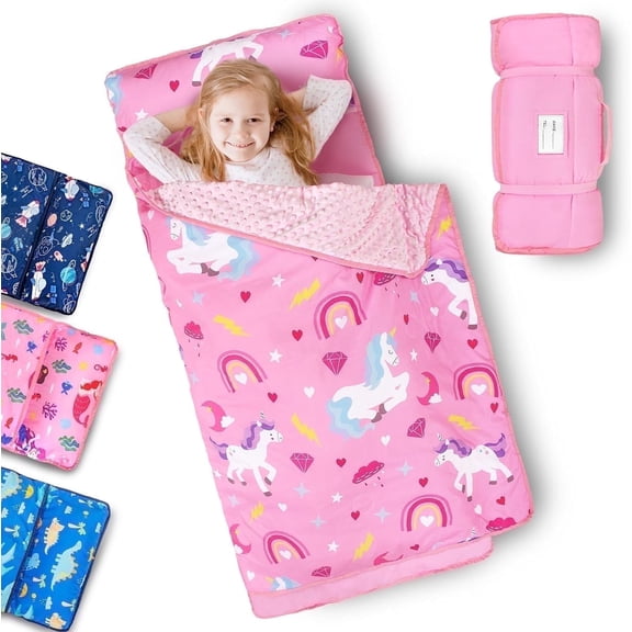 Primlect Nap Mat, 55" x 22", Portable Sleeping Bag with Removable Pillow, Easy to Roll & Store, Pink