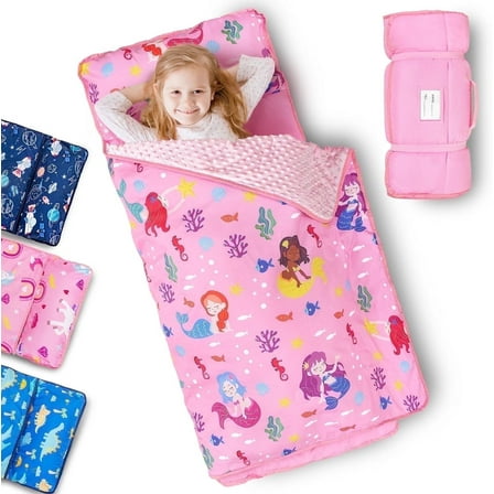 Primlect Nap Mat, 55" x 22", Portable Sleeping Bag with Removable Pillow, Easy to Roll & Store, Pink