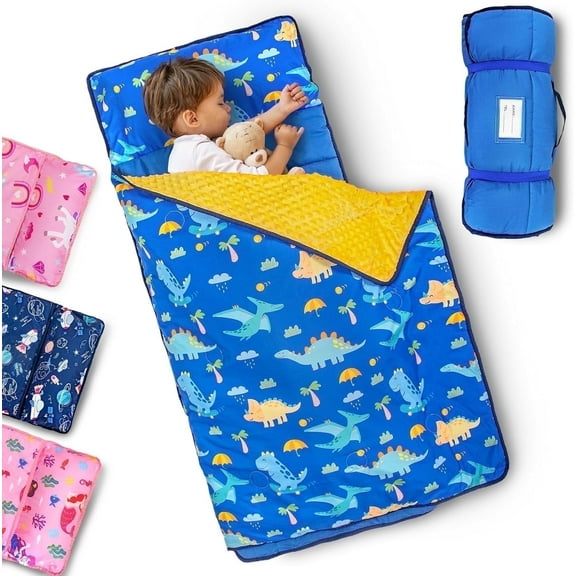 Primlect Nap Mat, 55" x 22", Portable Sleeping Bag with Removable Pillow, Easy to Roll & Store, Blue