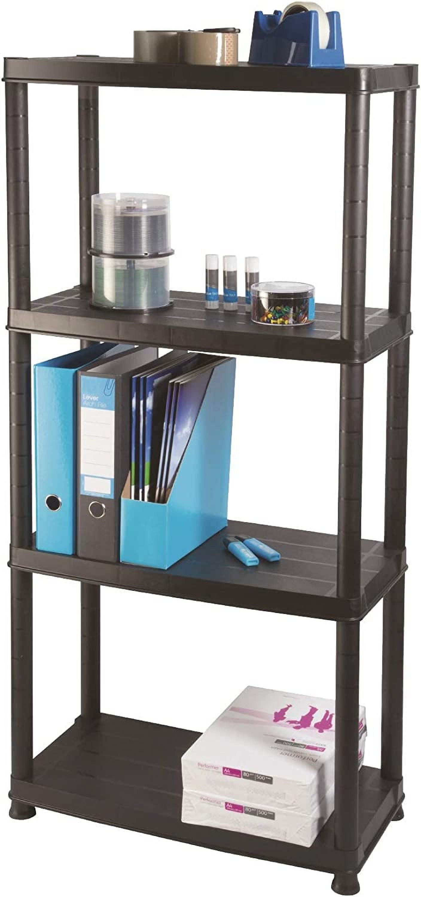 Primo 12 Inch 4 Tier Plastic Storage Shelving Unit Organizer, Black