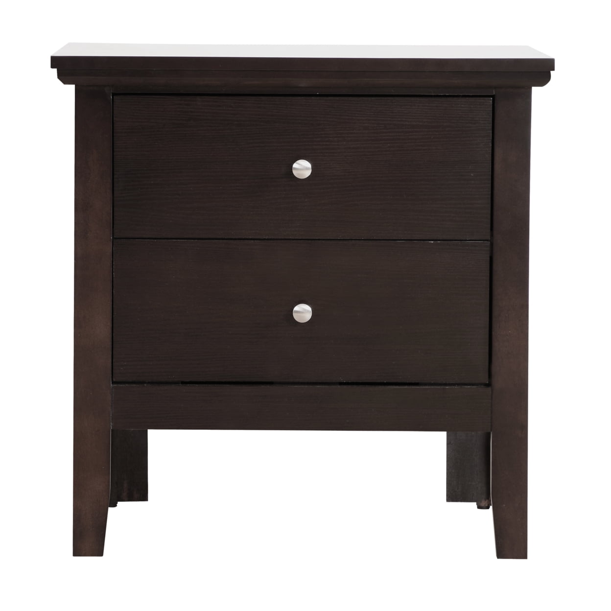 Espresso Solid Wood 2-Drawer Nightstand with Nickel Handles