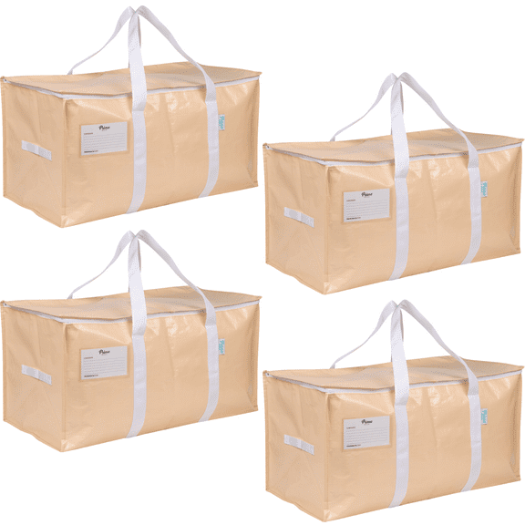 Primo Bags Heavy Duty Moving Packing and Storage Bags Storage Totes - Reusable Alternative to Moving Boxes with Strong Handles & Zippers Fold Flat Winter Wheat 27 X 14 x 14 inches 4 Pack