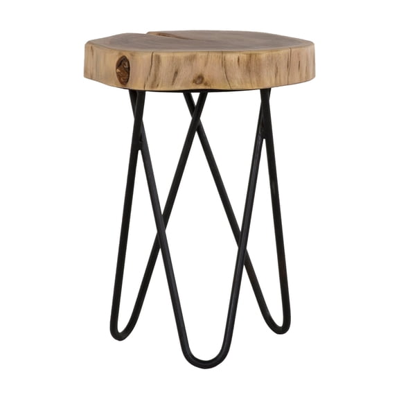 Primo Cascade 12 in. Round Acacia Wood and Metal End Table