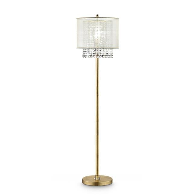 Sophisticated White Fabric Drum Shade Floor Lamp with Crystal Accents
