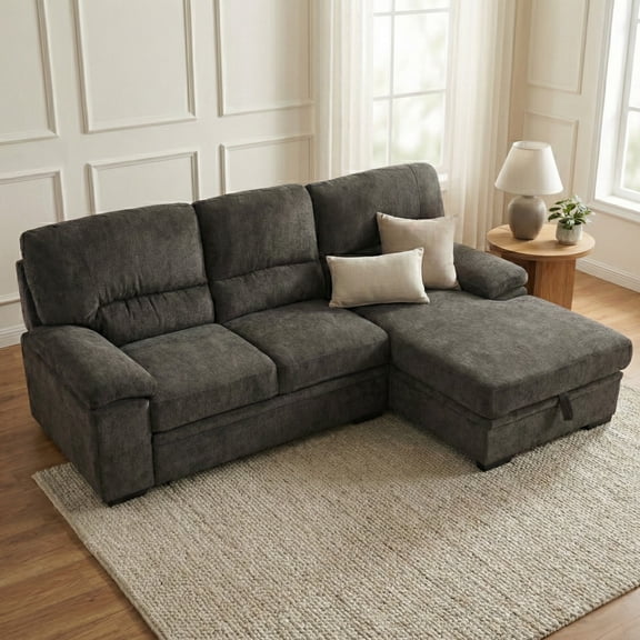 Primo Jordan 93 in. Brown Right-Facing L-Shaped Sleeper Sectional Sofa Bed with Storage Chaise for Living Room