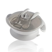 Primo Passi Baby Suction Bowl Feeding Set with Spoon, Fork & Lid, Grey
