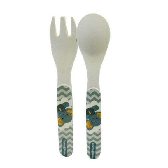 Primo Passi 2-Piece Kids Spoon and Fork Set Bamboo Fiber Little Elephant