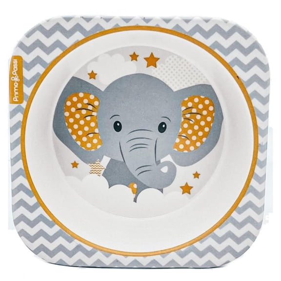 Primo Passi Bamboo Fiber Toddler Bowl, Kids Square Feeding Bowl, Little Elephant