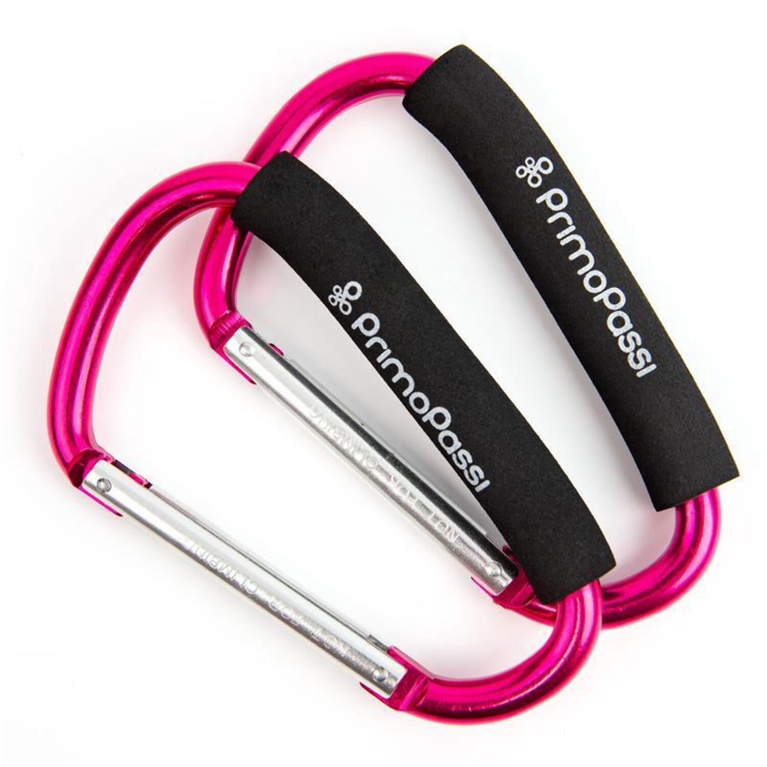 Primo Passi Large Stroller Hooks (2-Pack) - Heavy Duty Aluminum Organizer Clips For Bags, Pink