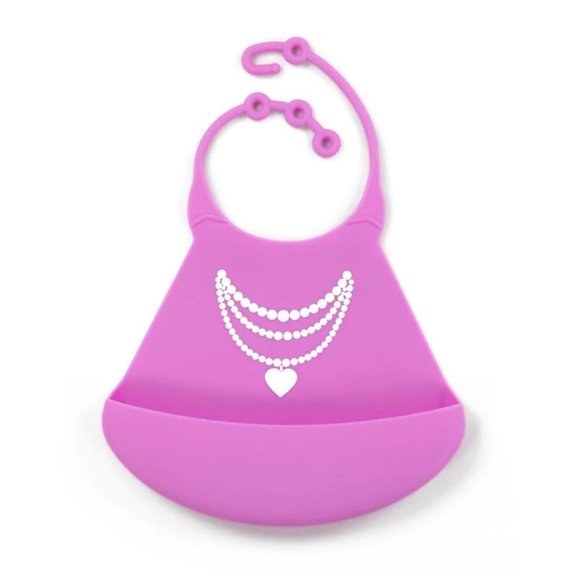 Primo Passi Silicone Baby Bib with Food Catcher, Waterproof Feeding Bib, Pink Necklace
