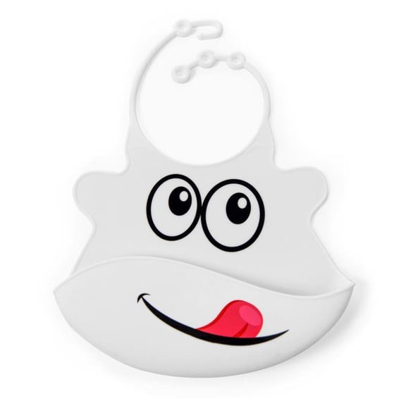 Primo Passi Silicone Baby Bib with Food Catcher, Waterproof Feeding Bib, White Face