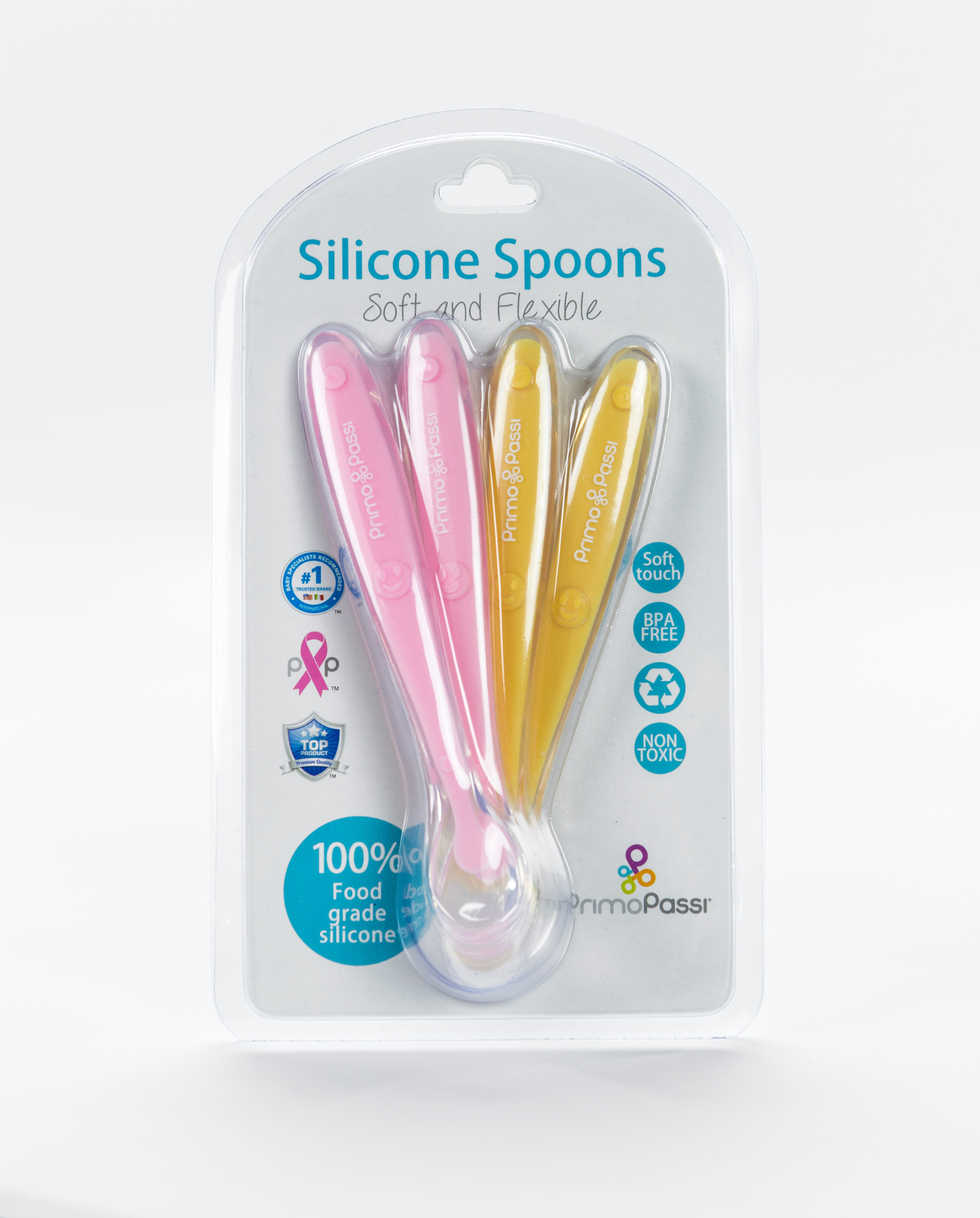 Primo Passi - Silicone Spoon 4-Pack - Pink/Yellow