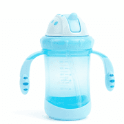 Primo Passi Toddler Straw Cup with Handles, Spill-Resistant Sippy Cup, 7 oz Blue